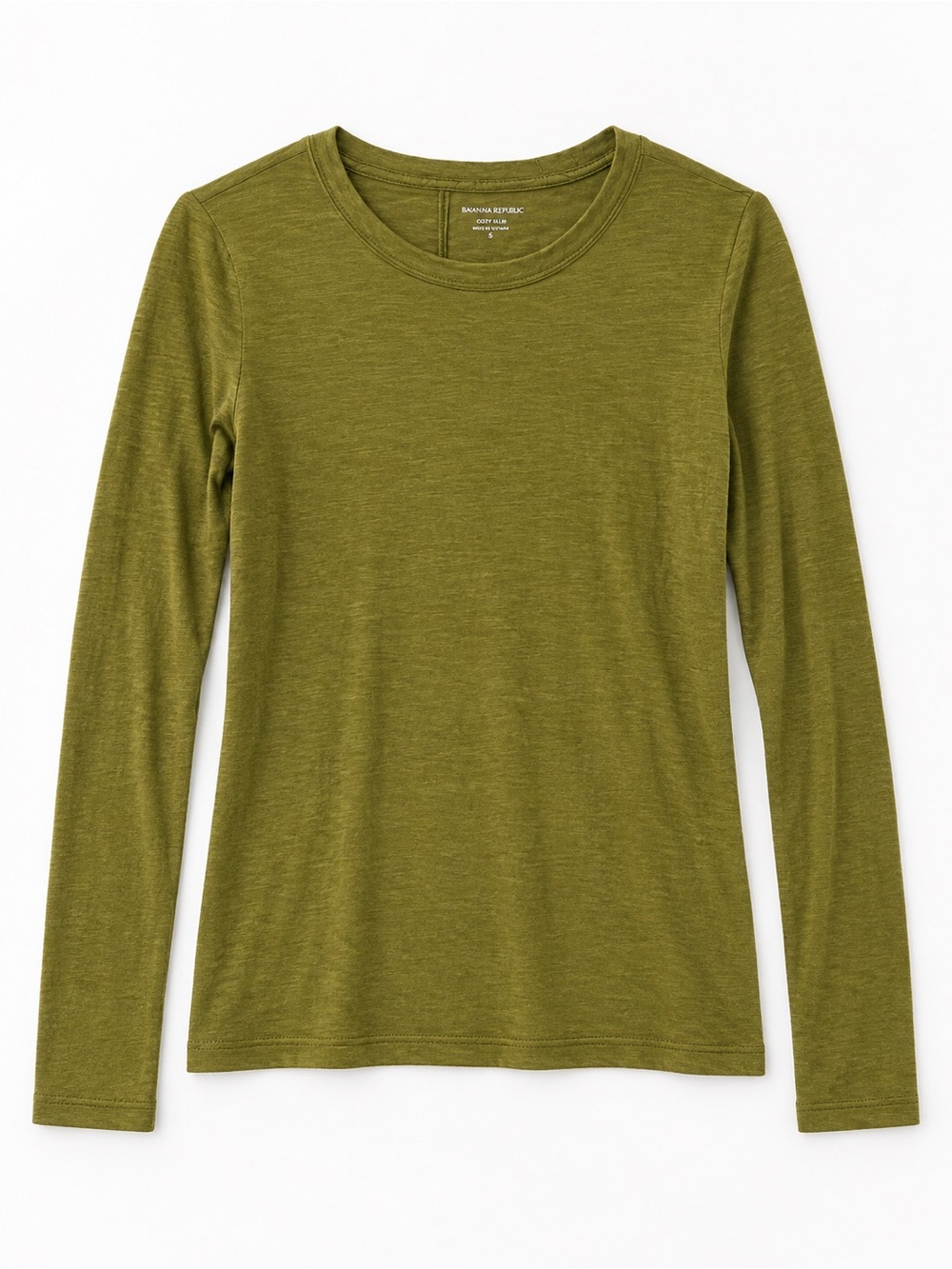 Banana Republic Cozy Slub Small Olive Green Long-Sleeve Top